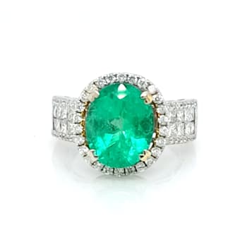 4.53 Ctw Colombian Emerald and 1.31 Ctw White Diamond Ring in 14K 2-Tone