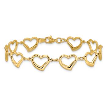 14k Yellow Gold Polished Heart Link Bracelet