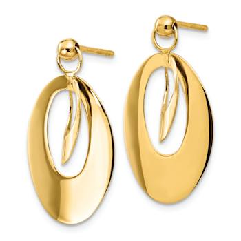 14k Yellow Gold Polished and Scratch Finish Oval Dangle Earrings
