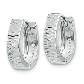 Rhodium Over 14k White Gold 1/2" Textured and Polished Hinged Hoop Earrings