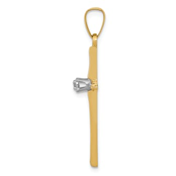 14k Yellow Gold and Rhodium Over 14k yellow Gold Polished Passion Cross
Pendant with Accent Diamond