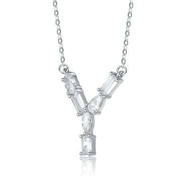 Initial Y Mixed Cut CZ Pendant Necklace In Sterling Silver 18 Inch