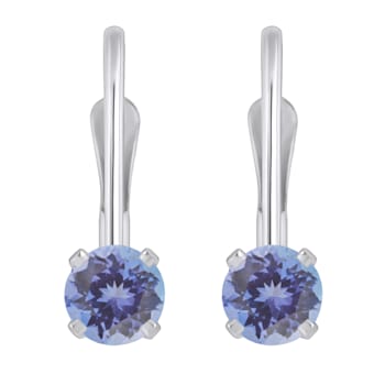 4mm Round Tanzanite Rhodium Over 14k White Gold Drop Earrings