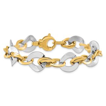 14k Two-tone Gold 14.5mm Polished Fancy Link Bracelet