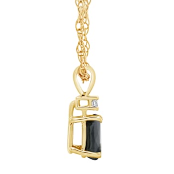 7x5mm Pear Shape Sapphire with Diamond Accent 14k Yellow Gold Pendant
With Chain