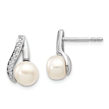 Rhodium Over 14K White Gold 6-7mm Button Freshwater Cultured Pearl
0.02ctw Diamond Earrings