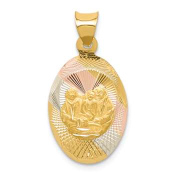 14k Tri-color Gold Satin Diamond-Cut Baptism Oval Pendant