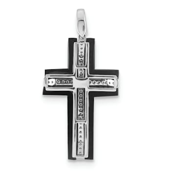 Rhodium Over 14K White Gold 1/4ct. Diamond and Onyx Cross Pendant