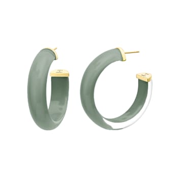 14K Yellow Gold Over Sterling Silver Medium Illusion Acrylic Hoops in Watercress