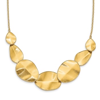 14K Yellow Gold Polished Textured with 2-inch Extension Necklace