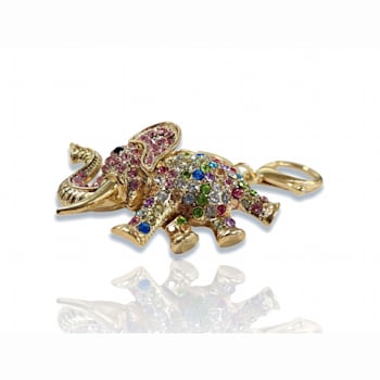 Gold Tone Multi Color Crystal Elephant Keychain