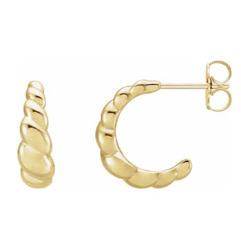14K Yellow Gold Rope Design J-Hoop Earrings