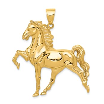 14k Yellow Gold Solid Polished Open-backed Horse Pendant