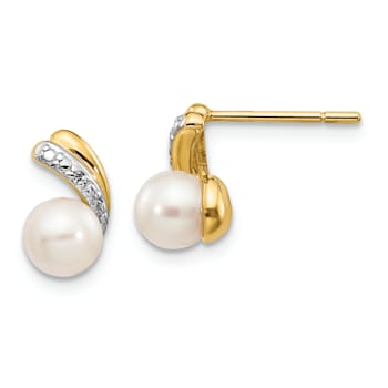 14K Yellow Gold 5-6mm White Round Freshwater Cultured Pearl 0.01ct
Diamond Post Earrings