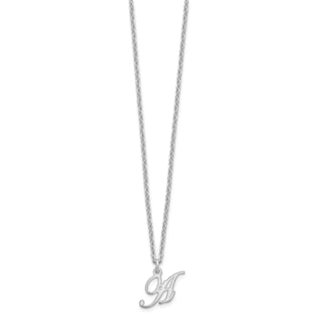 Rhodium Over Sterling Silver Letter A Initial Necklace