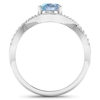1.2ctw Blue Aquamarine and Diamond 14K White Gold Halo Ring