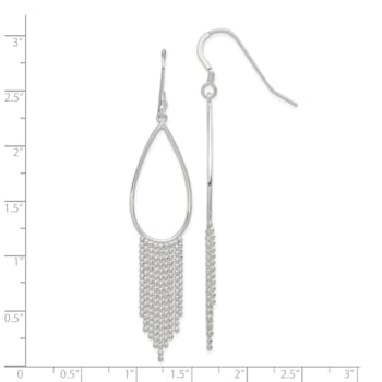Sterling Silver Polished Teardrop and Beaded Chain Dangle Earrings
