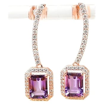 Amethyst and CZ 3.19 Ctw Octagon 18K Rose Gold Over Sterling Silver
Dangle Earrings