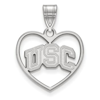 Rhodium Over Sterling Silver University of Southern California Heart Pendant