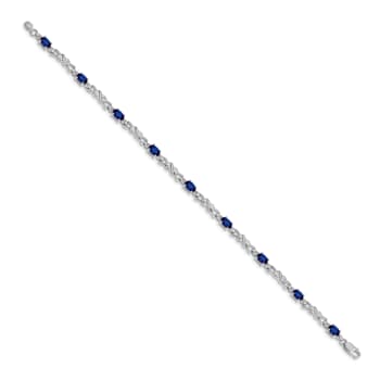 Rhodium Over 14k White Gold Diamond and Sapphire Bracelet