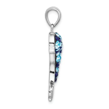 Rhodium Over Sterling Silver Polished Crystal Dolphin Pendant