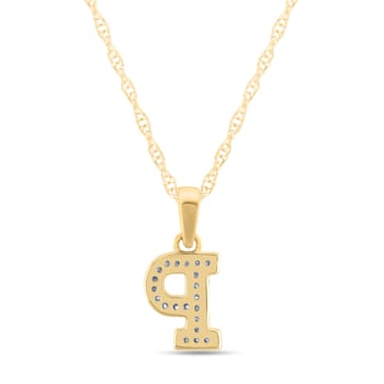 White Diamond Accent 10k Yellow Gold P Initial Pendant With 18” Rope Chain