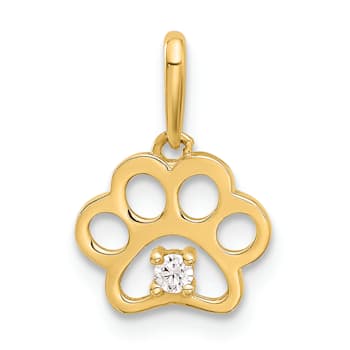 14K Yellow Gold Polished Cubic Zirconia Paw Print Pendant