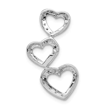 Rhodium Over 14k White Gold Diamond Triple Heart Chain Slide Pendant