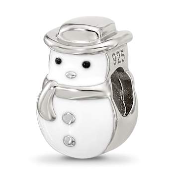 Sterling Silver Kids Enamel Snowman with Hat Bead