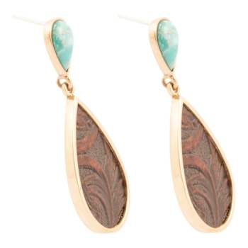 Barse Jewelry Composite Turquoise Rosette Leather & Gold Tone Dangle Earrings