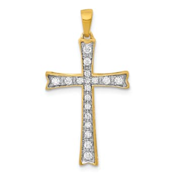 14K Two-tone Gold Diamond Cross Pendant