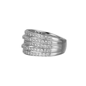 White Cubic Zirconia Platinum Over Sterling Silver Three Row Band Ring 2.57ctw