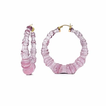 14K Yellow Gold Over Sterling Silver Bamboo Acrylic Hoops in Winter Rose