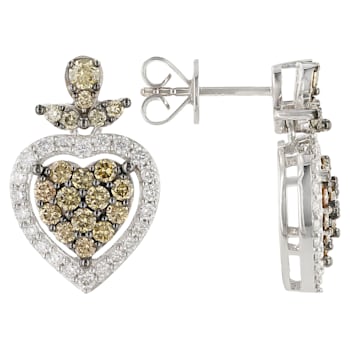 Champagne And White Lab-Grown Diamond 14k White Gold Heart Cluster
Earrings 1.49ctw