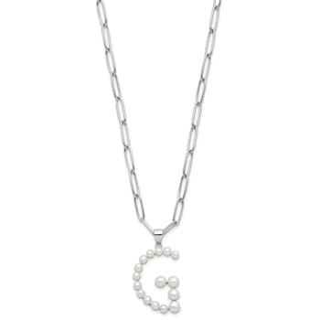 Rhodium Over Sterling Silver 3-5.5mm Freshwater Cultured Pearl LETTER G
18-inch Necklace