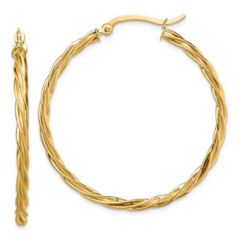 14k Yellow Gold 1 9/16" Polished Twisted Hoop Earrings