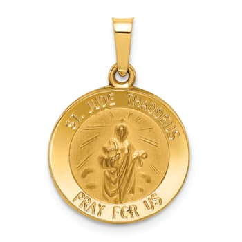 14K Yellow Gold Polished and Satin St Jude Thaddeus Medal Hollow Pendant