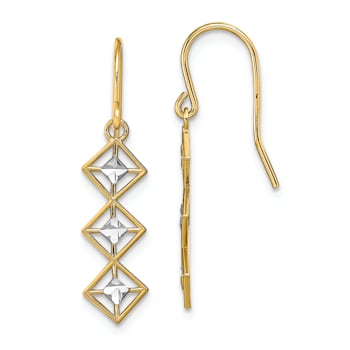 14K Yellow Gold and Rhodium Over 14K Yellow Gold Fancy Diamond-Cut
Dangle Earrings