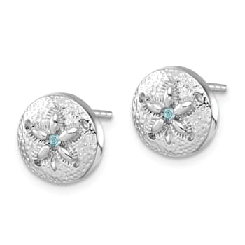 Rhodium Over Sterling Silver Textured Crystal Sand Dollar Post Earrings
