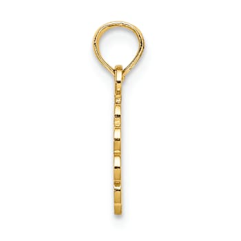 14k Yellow Gold Praying Hands and Cross On Scalloped Round Disk Charm