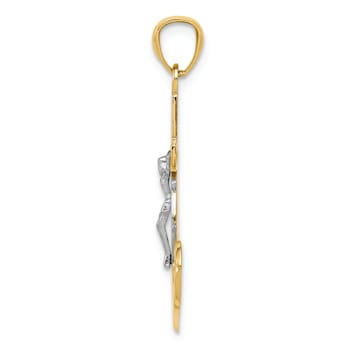 14K Yellow Gold with Rhodium Polished Mariners Crucifix Pendant