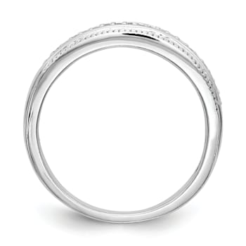 Rhodium Over 14K White Gold Diamond Trio Ladies Wedding Band 0.10ctw