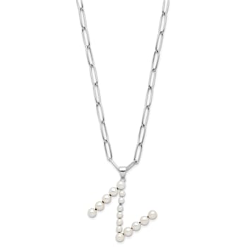 Rhodium Over Sterling Silver 3-5.5mm Freshwater Cultured Pearl LETTER N
18-inch Necklace
