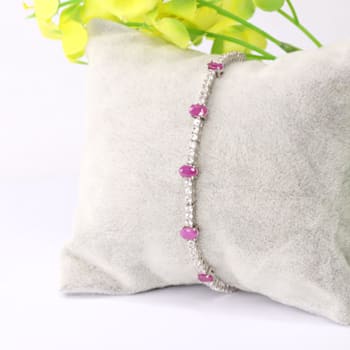Oval Ruby and White Zircon Sterling Silver Bolo Bracelet