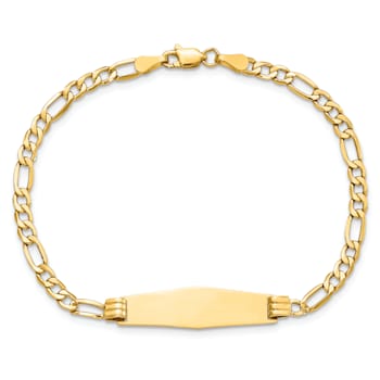14k Yellow Gold Soft Diamond Shape Figaro Link ID Bracelet
