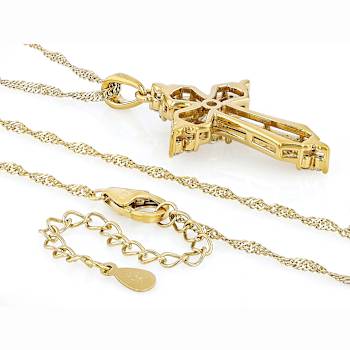 Diamond Simulant And White Zircon Cross Pendant Necklace In 18K Gold
Over Sterling Silver 1.52ctw