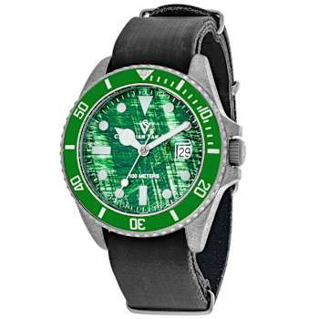 Christian Van Sant Men's Montego Green Dial, Black Leather Strap Watch