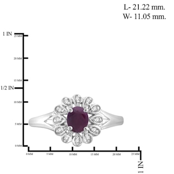 Red Ruby with White Diamond Accent Rhodium Over Sterling Silver Ring 0.44ctw