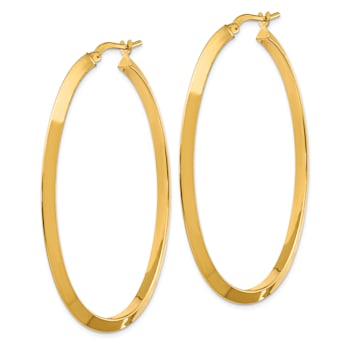 14k Yellow Gold 2" Large Knife Edged Oval Hoop Earrings