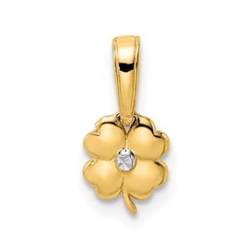 14K Yellow Gold Diamond-cut 4 Leaf Clover Pendant
